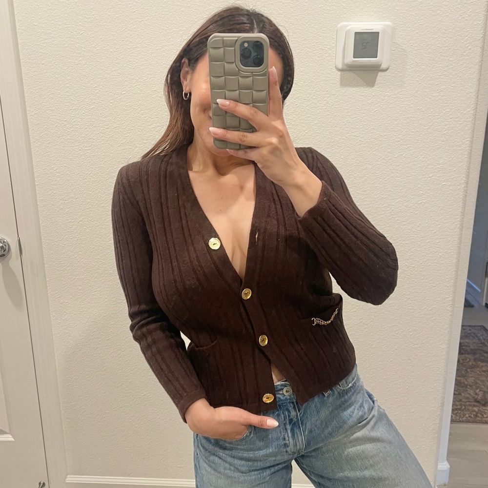 Vintage Celine Wool Brown Cardigan Sweater